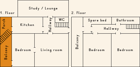 Grundriss 1. Stock Ferienhaus Casa Cadruvi Giraniga Obersaxen Graubünden