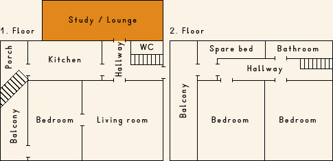 Grundriss 1. Stock Ferienhaus Casa Cadruvi Giraniga Obersaxen Graubünden