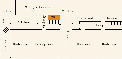 Grundriss 1. Stock Ferienhaus Casa Cadruvi Giraniga Obersaxen Graubünden
