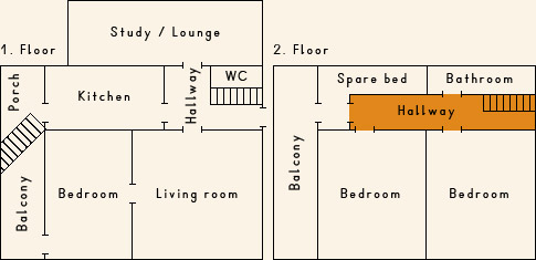 Grundriss 2. Stock Ferienhaus Casa Cadruvi Giraniga Obersaxen Graubünden