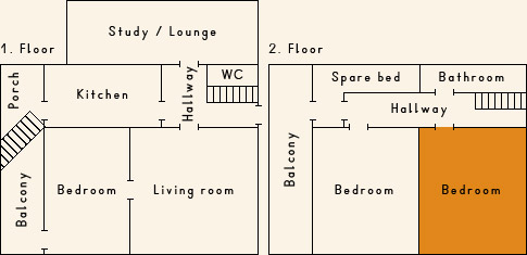 Grundriss 2. Stock Ferienhaus Casa Cadruvi Giraniga Obersaxen Graubünden