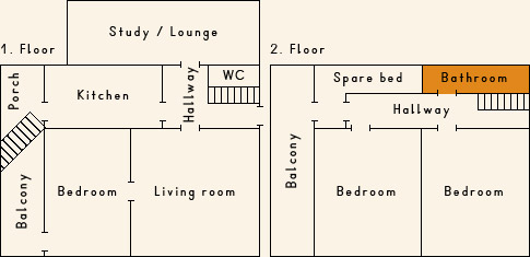 Grundriss 2. Stock Ferienhaus Casa Cadruvi Giraniga Obersaxen Graubünden