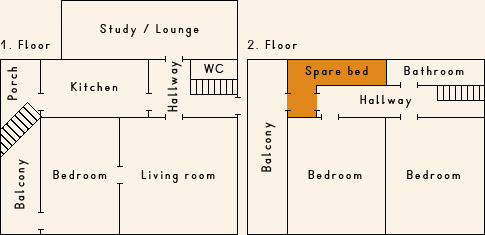 Grundriss 2. Stock Ferienhaus Casa Cadruvi Giraniga Obersaxen Graubünden