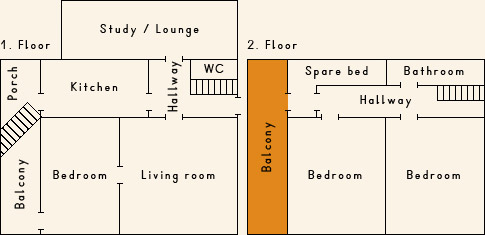 Grundriss 2. Stock Ferienhaus Casa Cadruvi Giraniga Obersaxen Graubünden