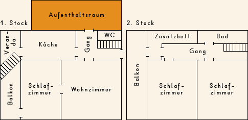 Grundriss 1. Stock Ferienhaus Casa Cadruvi Giraniga Obersaxen Graubünden