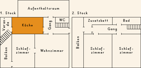 Grundriss 1. Stock Ferienhaus Casa Cadruvi Giraniga Obersaxen Graubünden