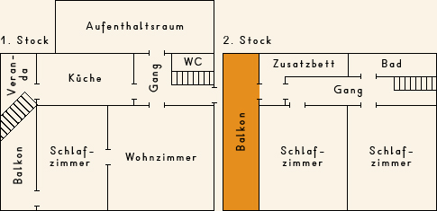 Grundriss 2. Stock Ferienhaus Casa Cadruvi Giraniga Obersaxen Graubünden