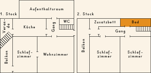 Grundriss 2. Stock Ferienhaus Casa Cadruvi Giraniga Obersaxen Graubünden